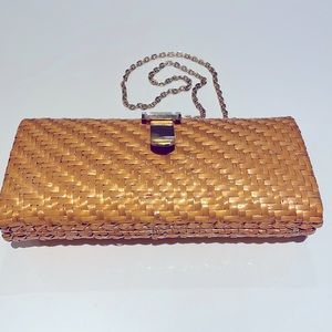 Rodo Italy Vintage Wicker (glazed Rattan) Bag - gold hardware, leather lined